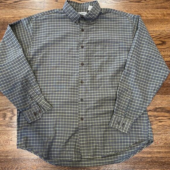 VTG LL Bean Long Sleeve Button Down Shirt Mens L Green Plaid Made in USA Outdoor - Picture 2 of 8